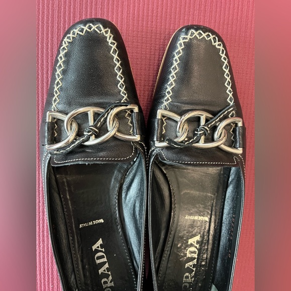 Prada Leather Black Flats 40 EU / 9.5 US Authentic Italian - Picture 3 of 12